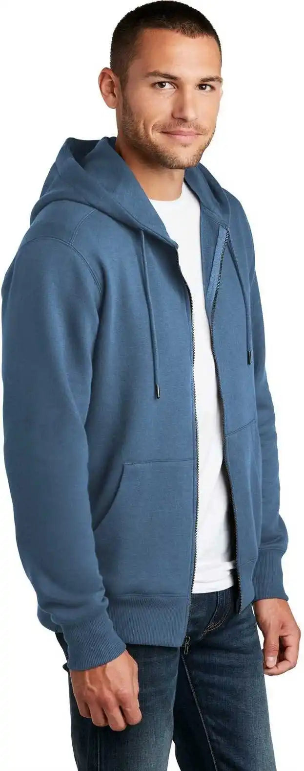 District Dt1103 Perfect Weight Fleece Full-zip Hoodie - Maritime Blue