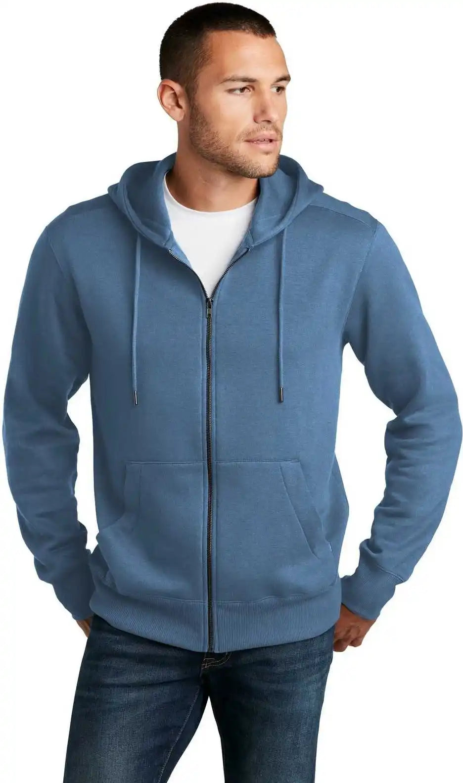 District Dt1103 Perfect Weight Fleece Full-zip Hoodie - Maritime Blue