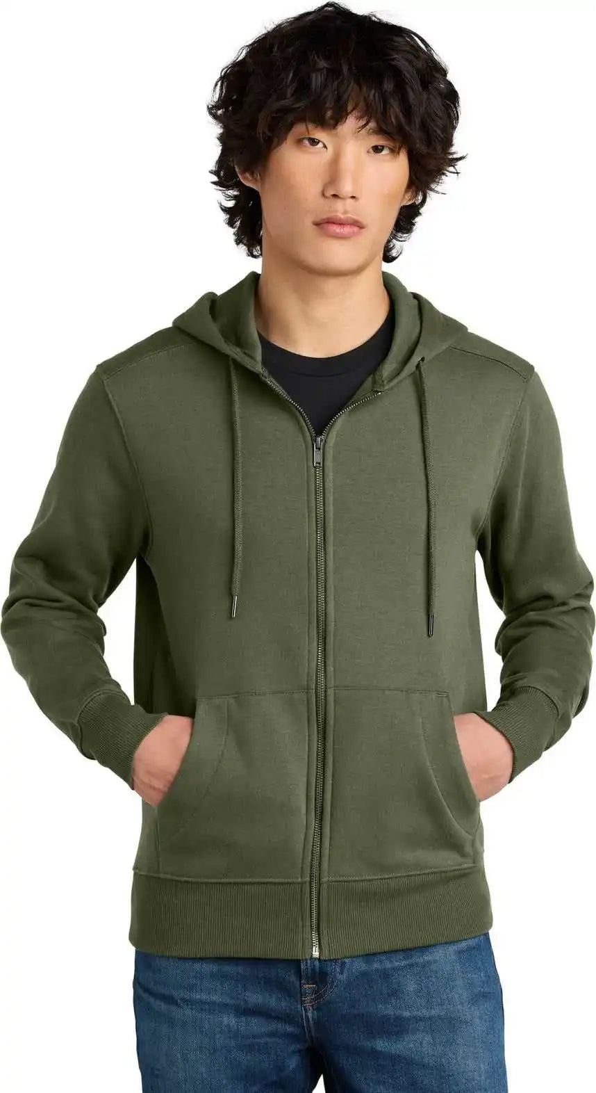 District Dt1103 Perfect Weight Fleece Full Zip Hoodie Military Green
