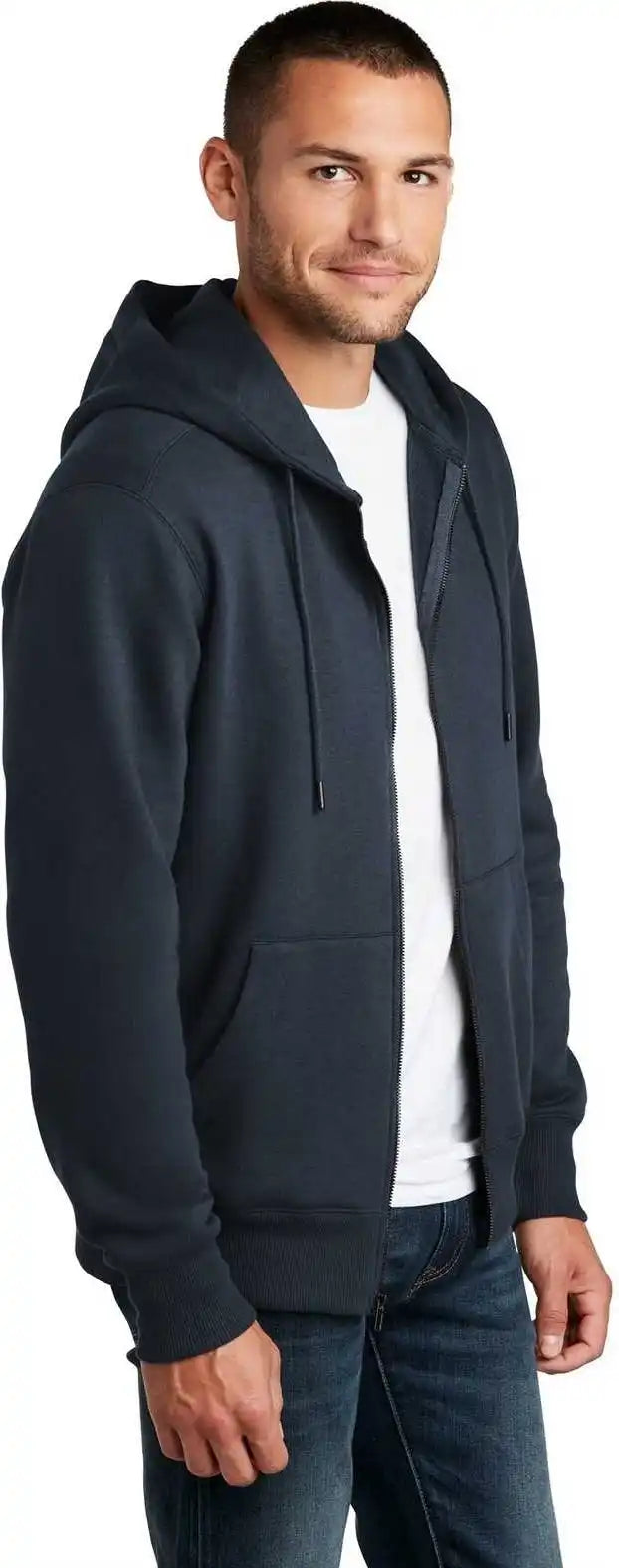 District Dt1103 Perfect Weight Fleece Full Zip Hoodie New Navy