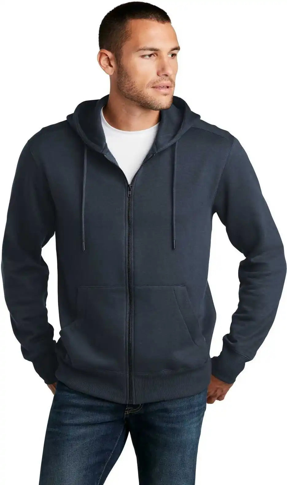 District Dt1103 Perfect Weight Fleece Full Zip Hoodie New Navy