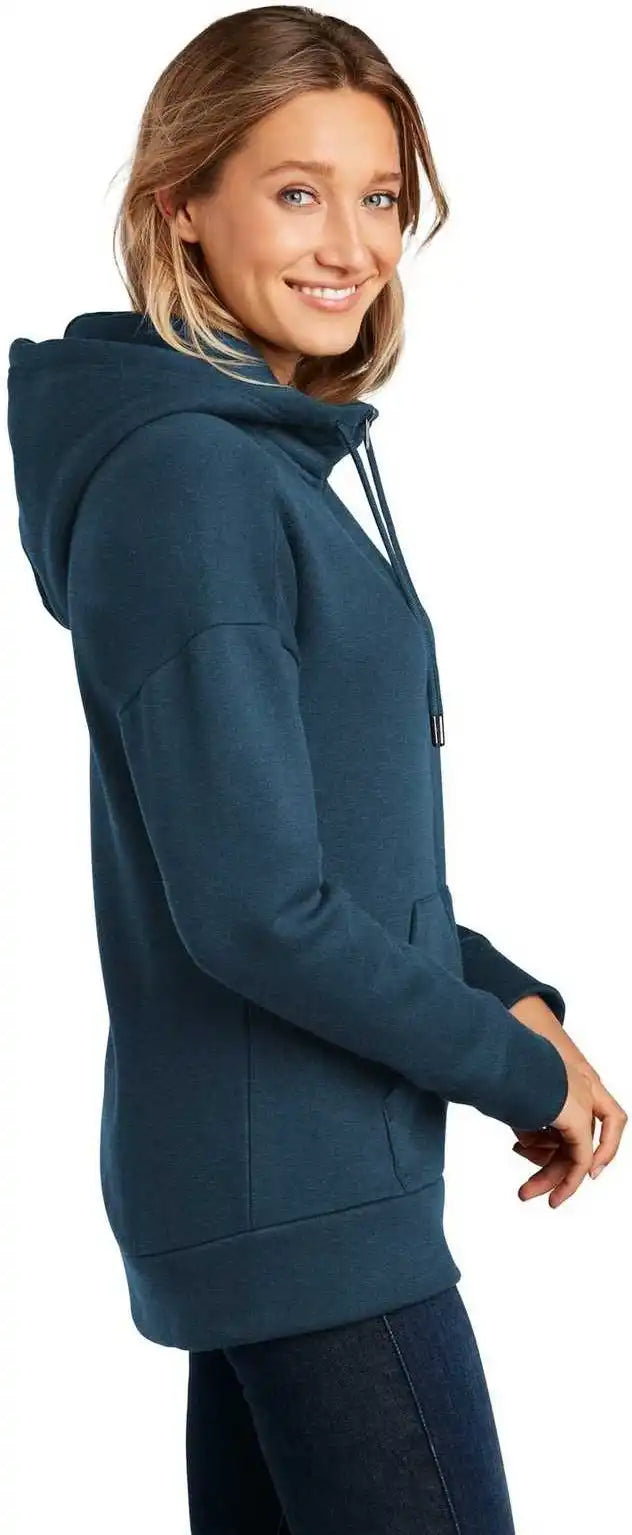 District Dt1104 Womens Perfect Weight Fleece Drop Shoulder Full Zip Hoodie Heathered Poseidon Blue