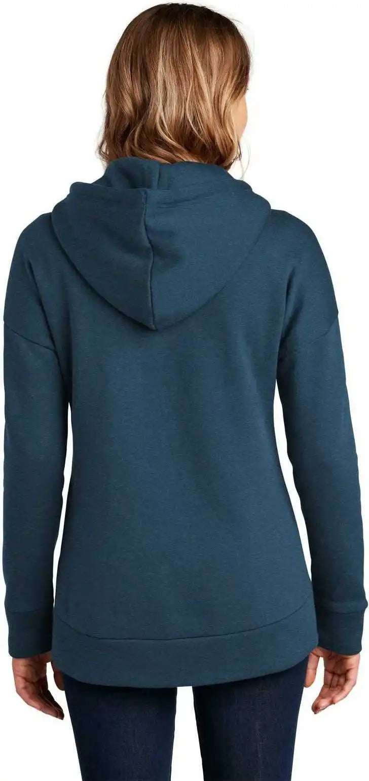 District Dt1104 Womens Perfect Weight Fleece Drop Shoulder Full-zip Hoodie - Heathered Poseidon Blue