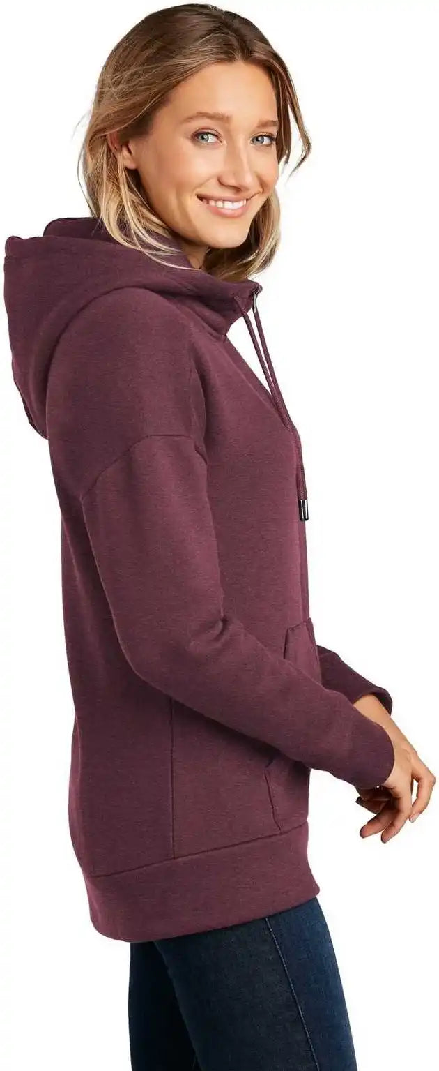 District Dt1104 Womens Perfect Weight Fleece Drop Shoulder Full Zip Hoodie Heathered Loganberry