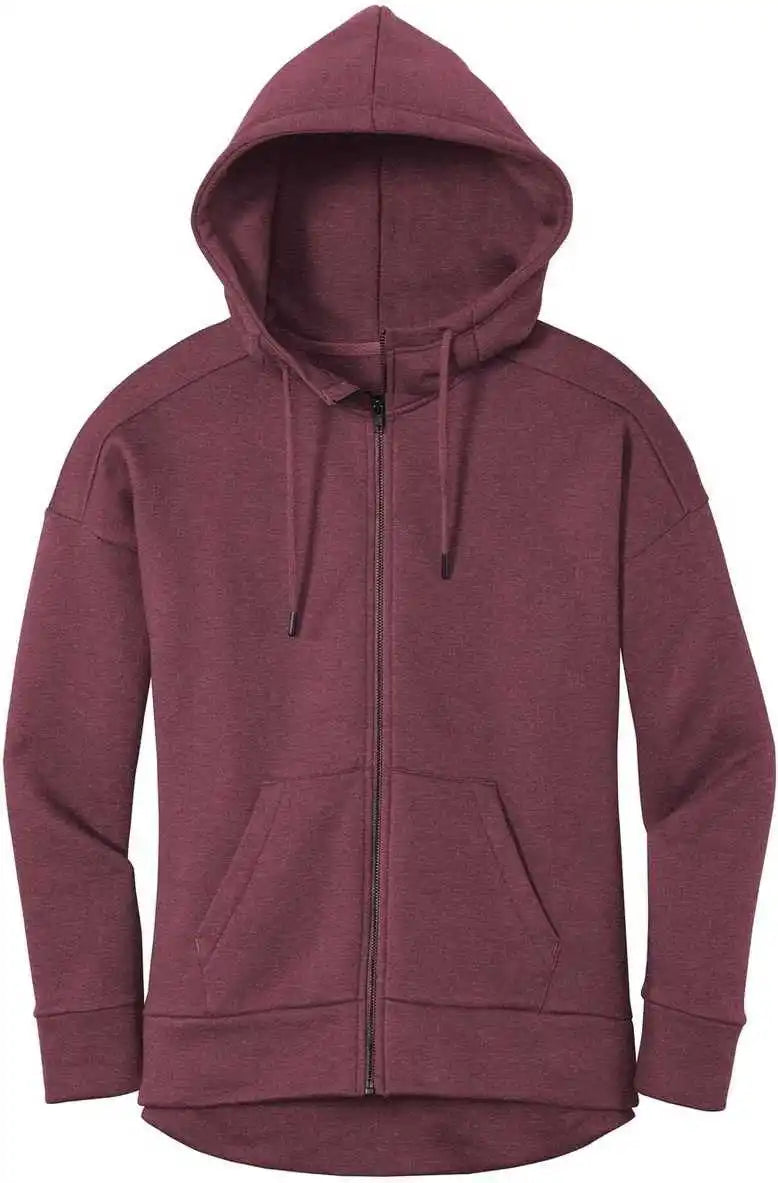 District Dt1104 Womens Perfect Weight Fleece Drop Shoulder Full Zip Hoodie Heathered Loganberry