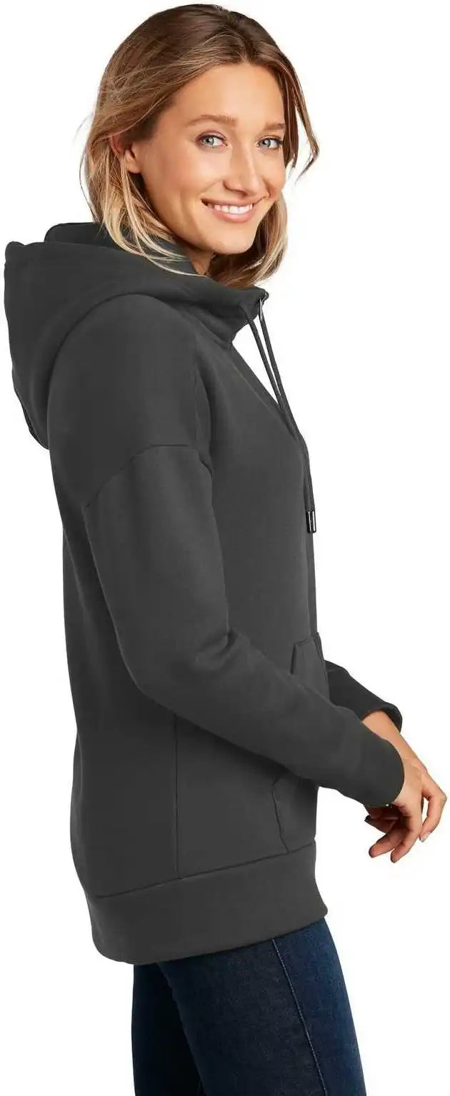 District Dt1104 Womens Perfect Weight Fleece Drop Shoulder Full Zip Hoodie Charcoal