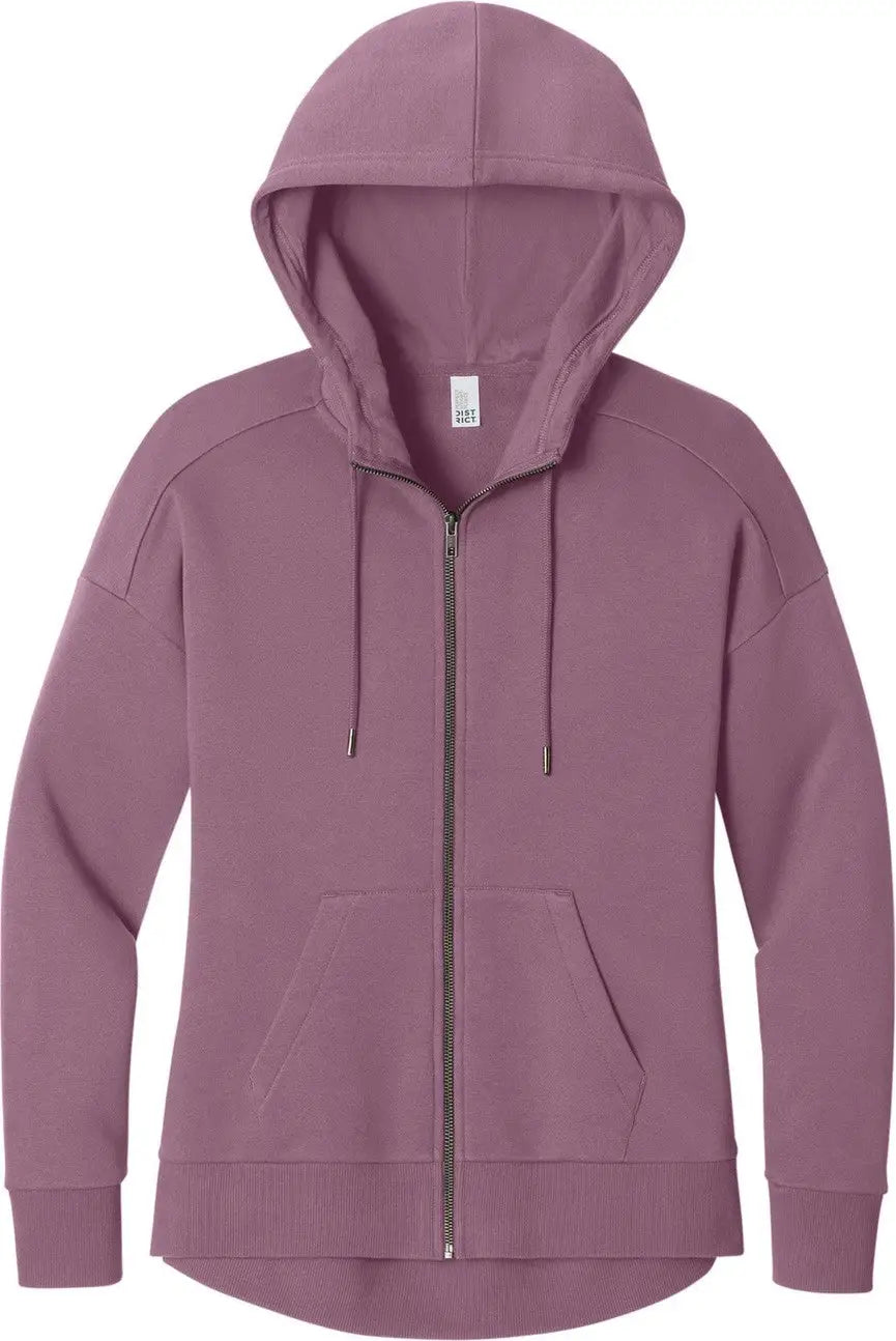 District Dt1104 Women’s Perfect Weight Fleece Drop Shoulder Full-zip Hoodie - Orchid Haze