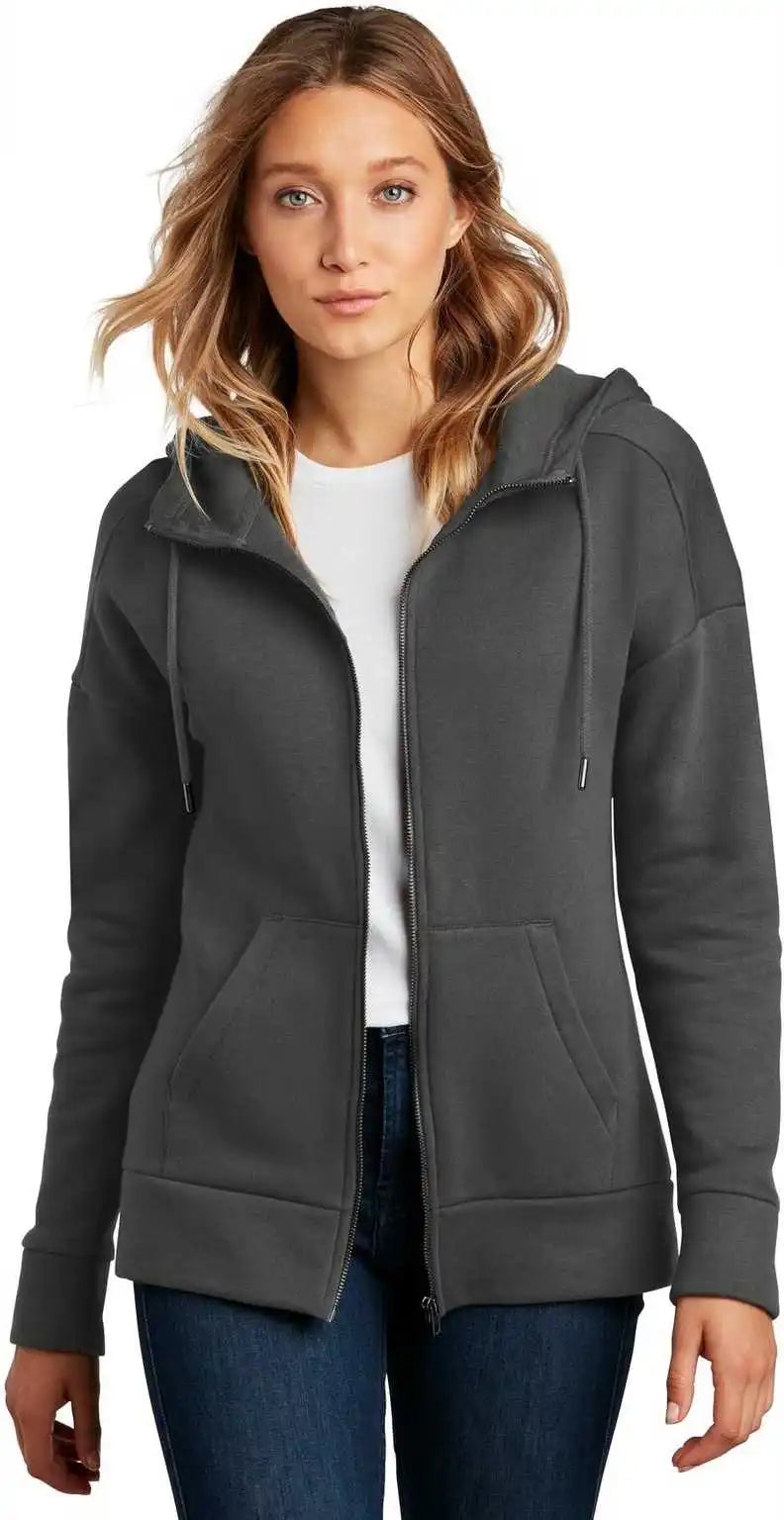 District Dt1104 Womens Perfect Weight Fleece Drop Shoulder Full-zip Hoodie - Charcoal