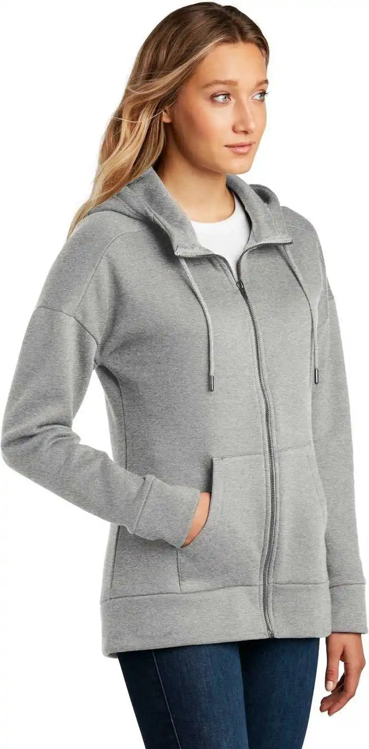 District Dt1104 Womens Perfect Weight Fleece Drop Shoulder Full Zip Hoodie Heathered Steel