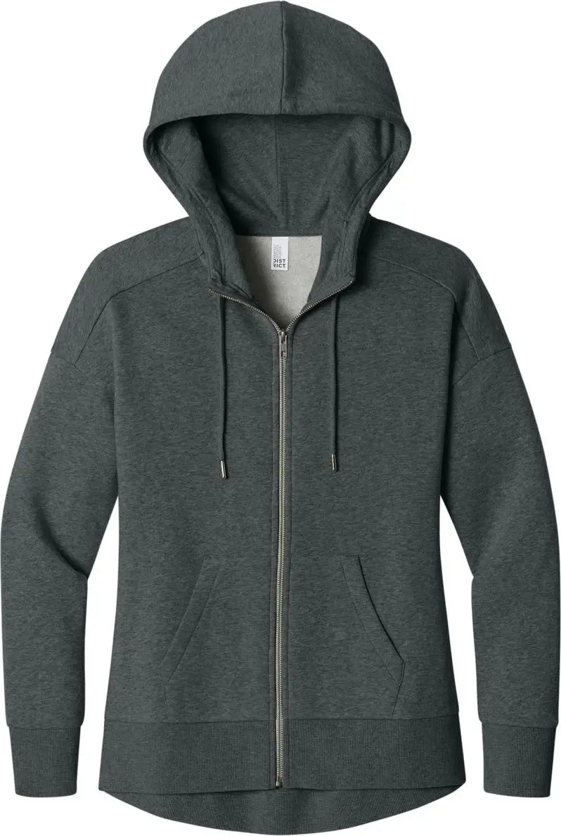 District Dt1104 Women’s Perfect Weight Fleece Drop Shoulder Full-zip Hoodie - Heathered Charcoal