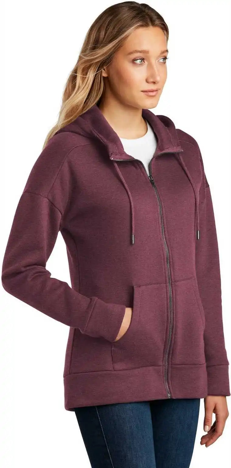 District Dt1104 Womens Perfect Weight Fleece Drop Shoulder Full Zip Hoodie Heathered Loganberry