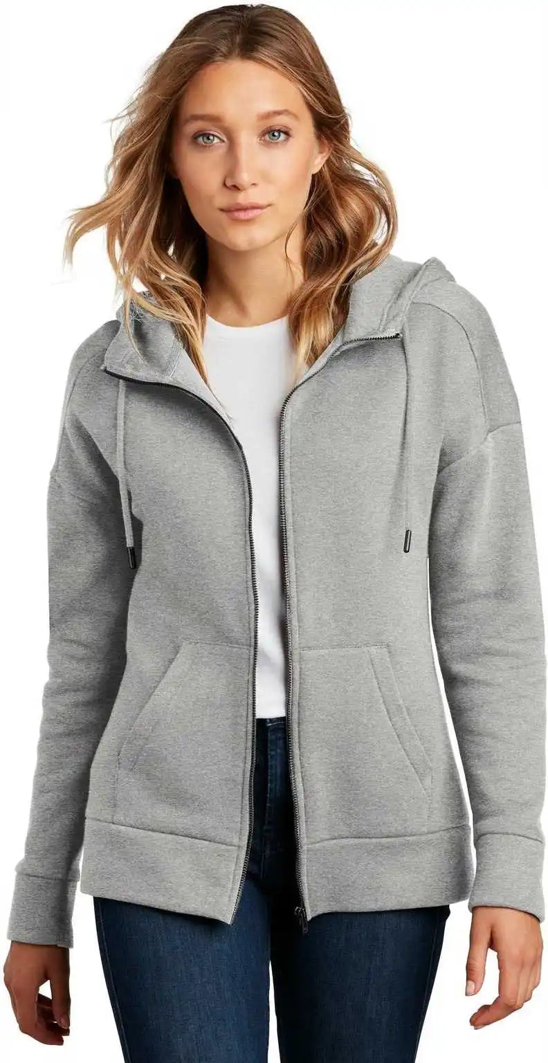 District Dt1104 Womens Perfect Weight Fleece Drop Shoulder Full Zip Hoodie Heathered Steel