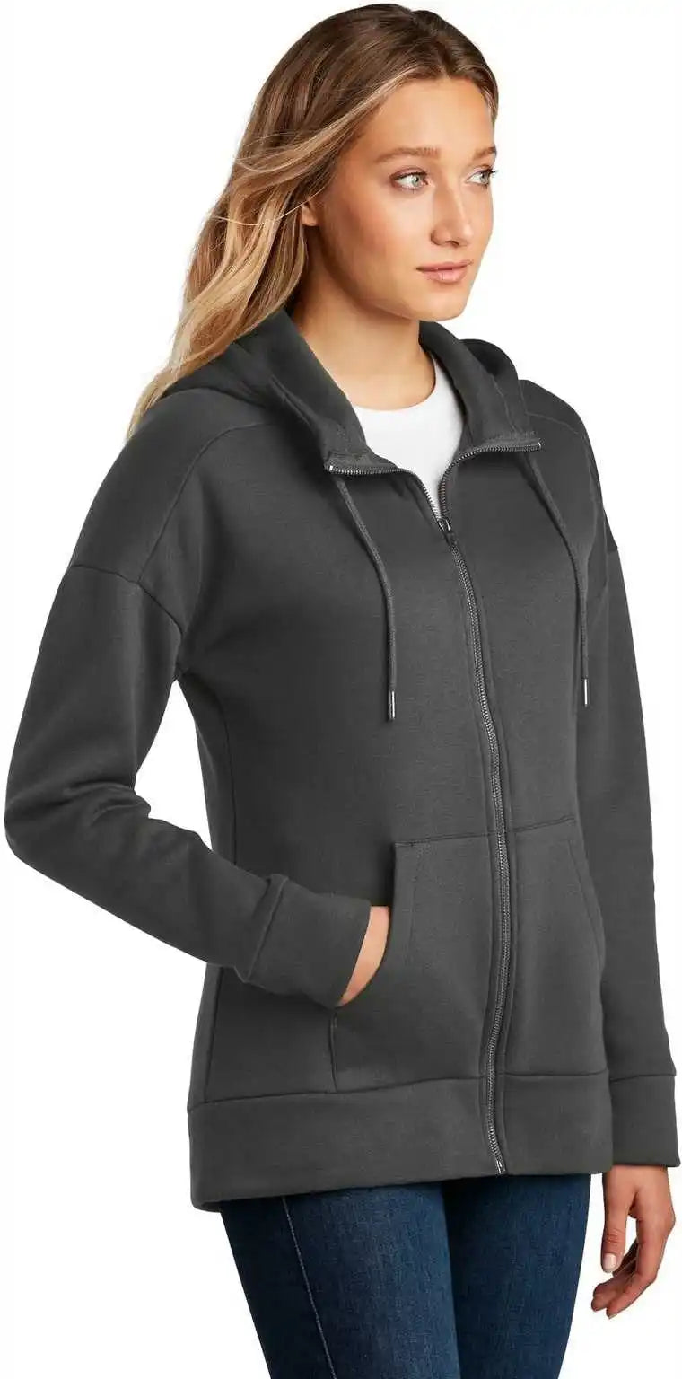District Dt1104 Womens Perfect Weight Fleece Drop Shoulder Full Zip Hoodie Charcoal
