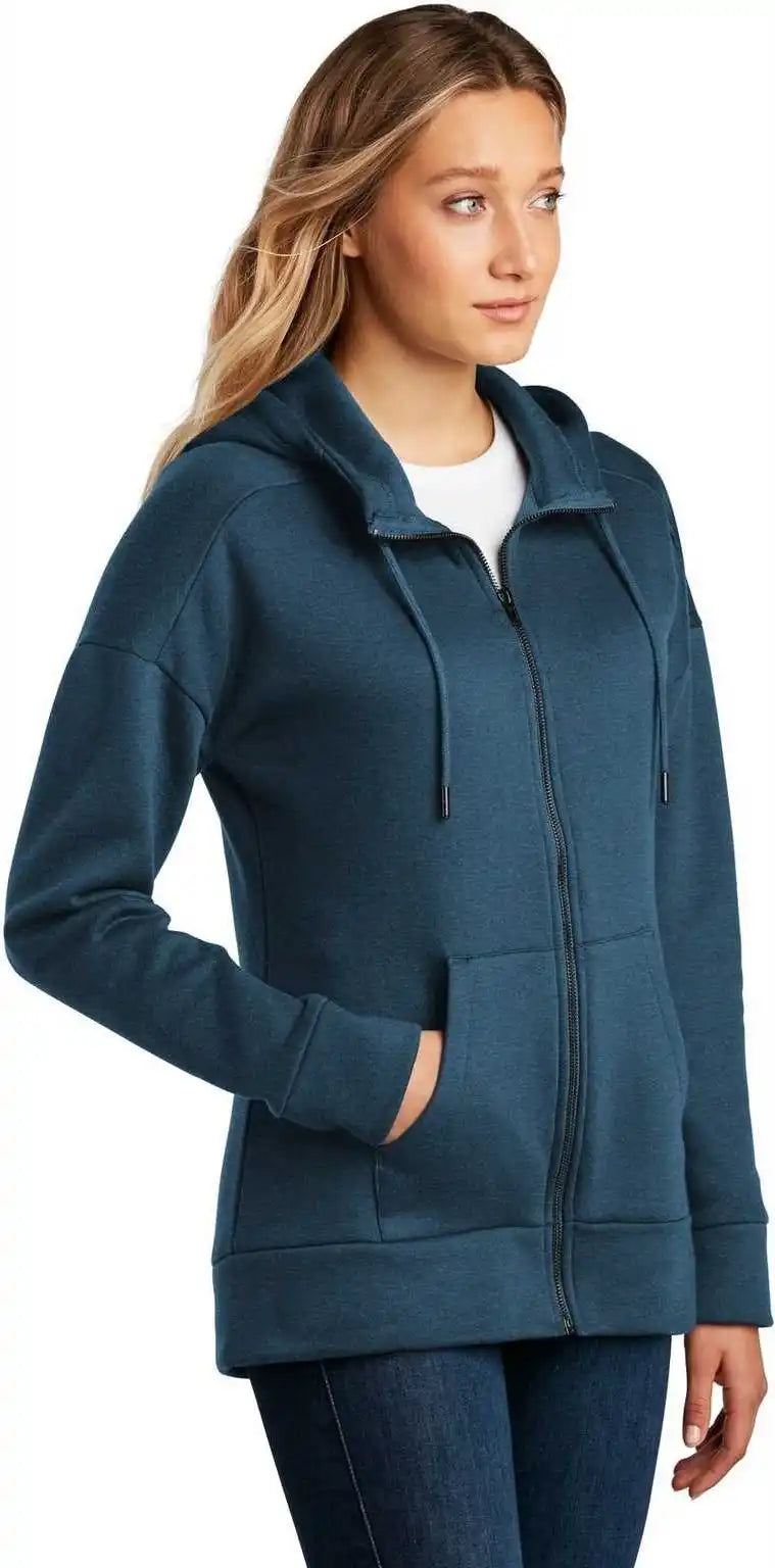 District Dt1104 Womens Perfect Weight Fleece Drop Shoulder Full Zip Hoodie Heathered Poseidon Blue