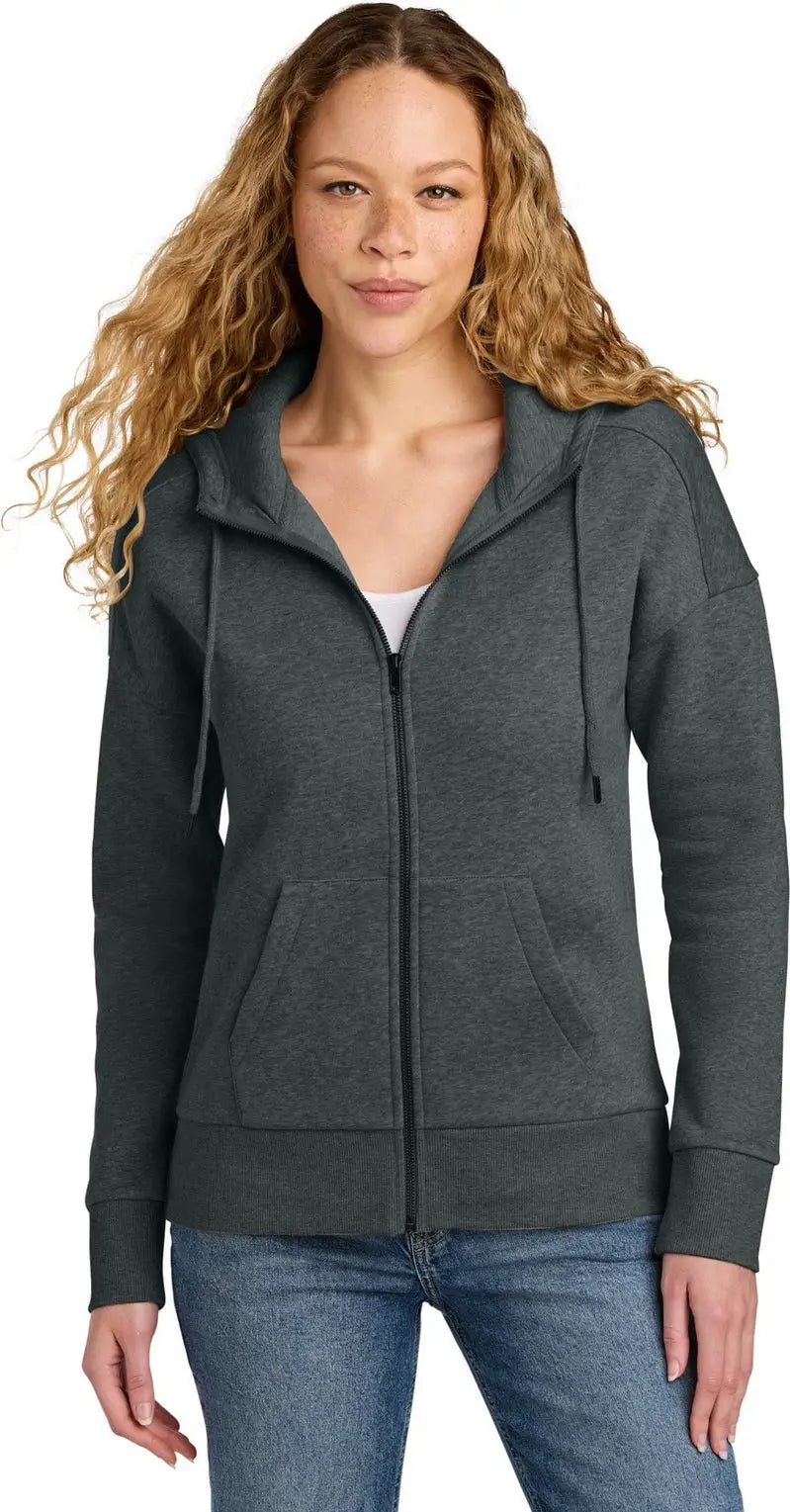District Dt1104 Women’s Perfect Weight Fleece Drop Shoulder Full-zip Hoodie - Heathered Charcoal