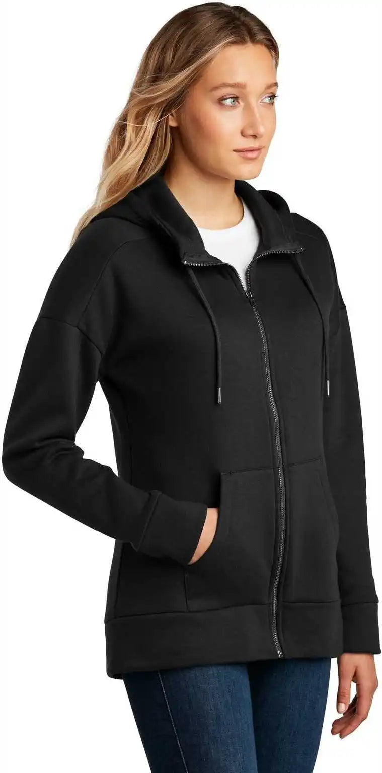 District Dt1104 Womens Perfect Weight Fleece Drop Shoulder Full Zip Hoodie Jet Black