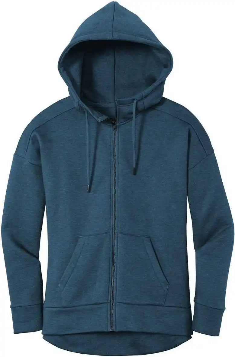 District Dt1104 Womens Perfect Weight Fleece Drop Shoulder Full Zip Hoodie Heathered Poseidon Blue