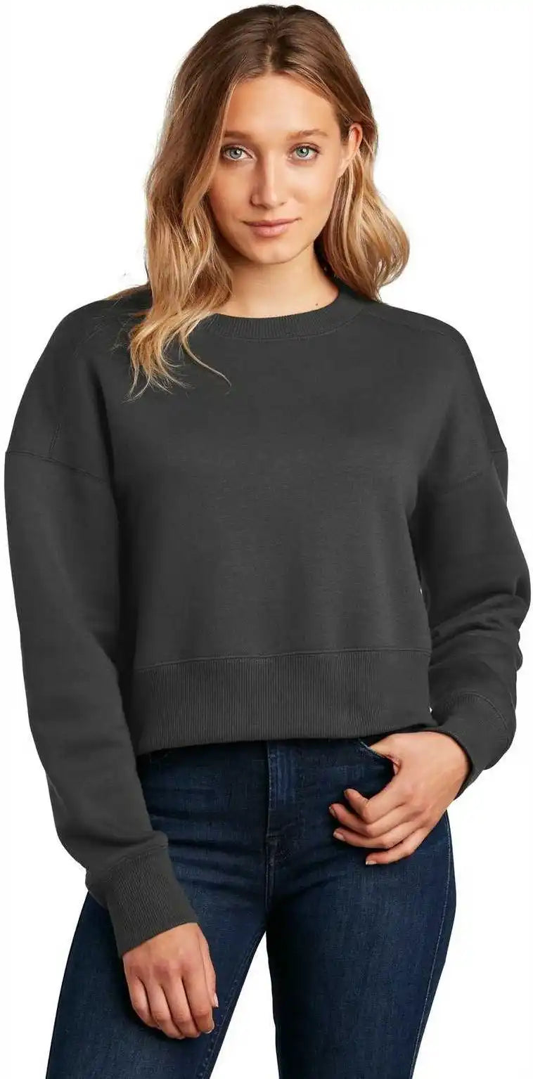 District Dt1105 Womens Perfect Weight Fleece Cropped Crew Charcoal