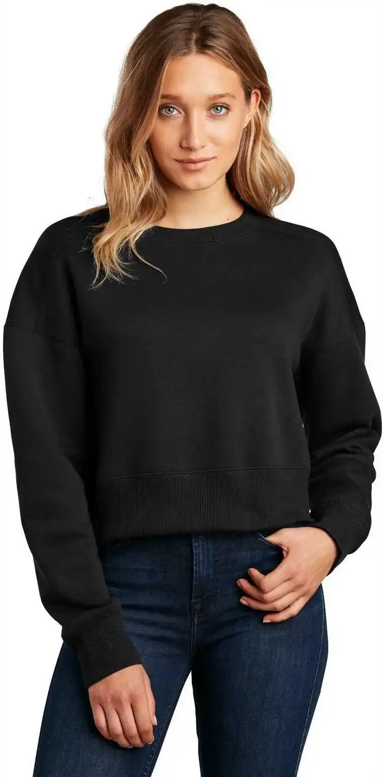 District Dt1105 Womens Perfect Weight Fleece Cropped Crew Jet Black