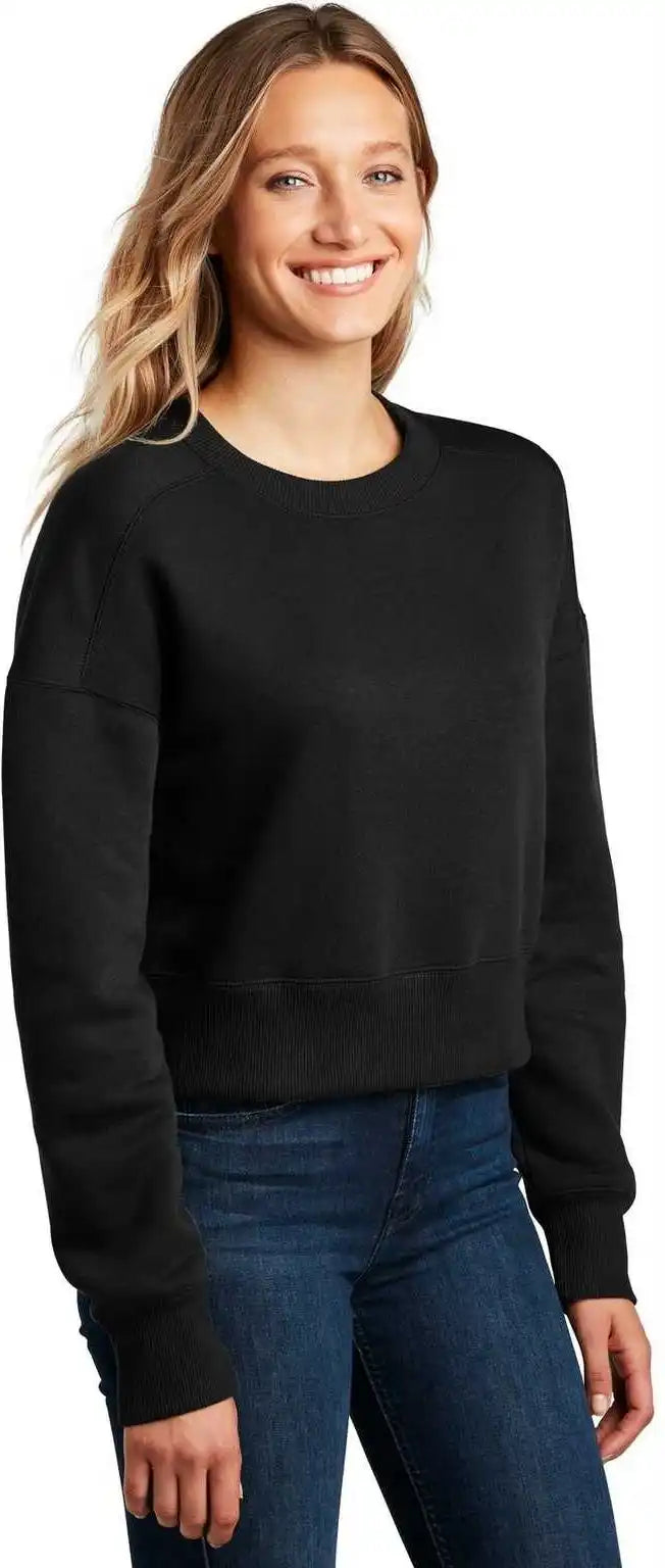 District Dt1105 Womens Perfect Weight Fleece Cropped Crew Jet Black