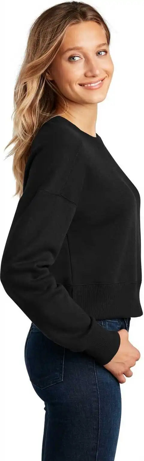 District Dt1105 Womens Perfect Weight Fleece Cropped Crew Jet Black
