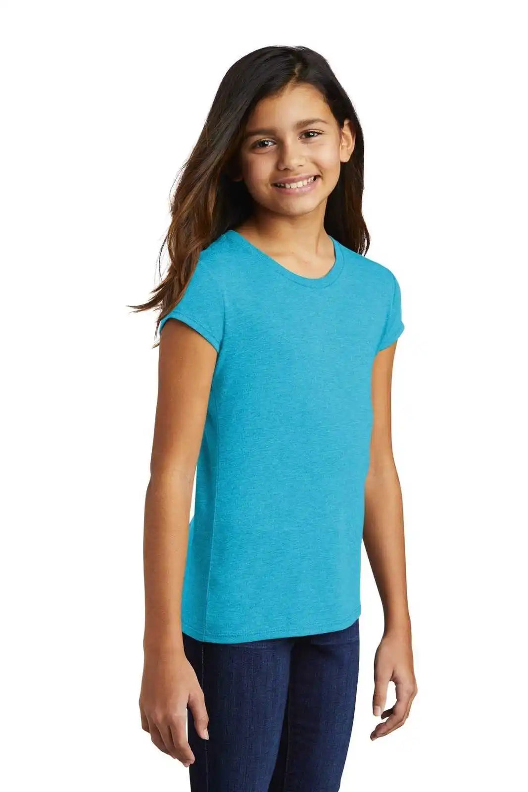 District Dt130yg Girls Perfect Tri Tee - Turquoise Frost