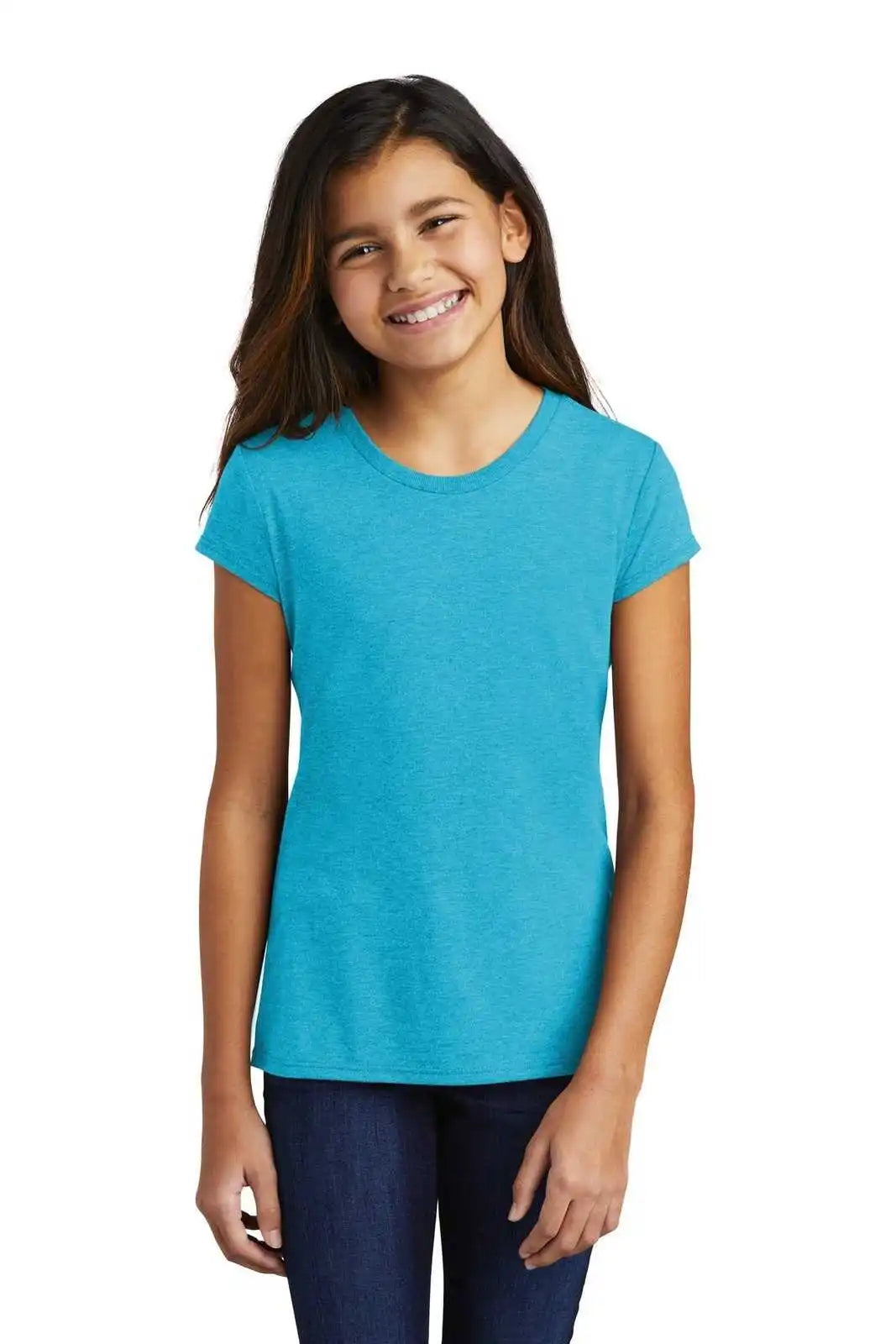 District Dt130yg Girls Perfect Tri Tee - Turquoise Frost