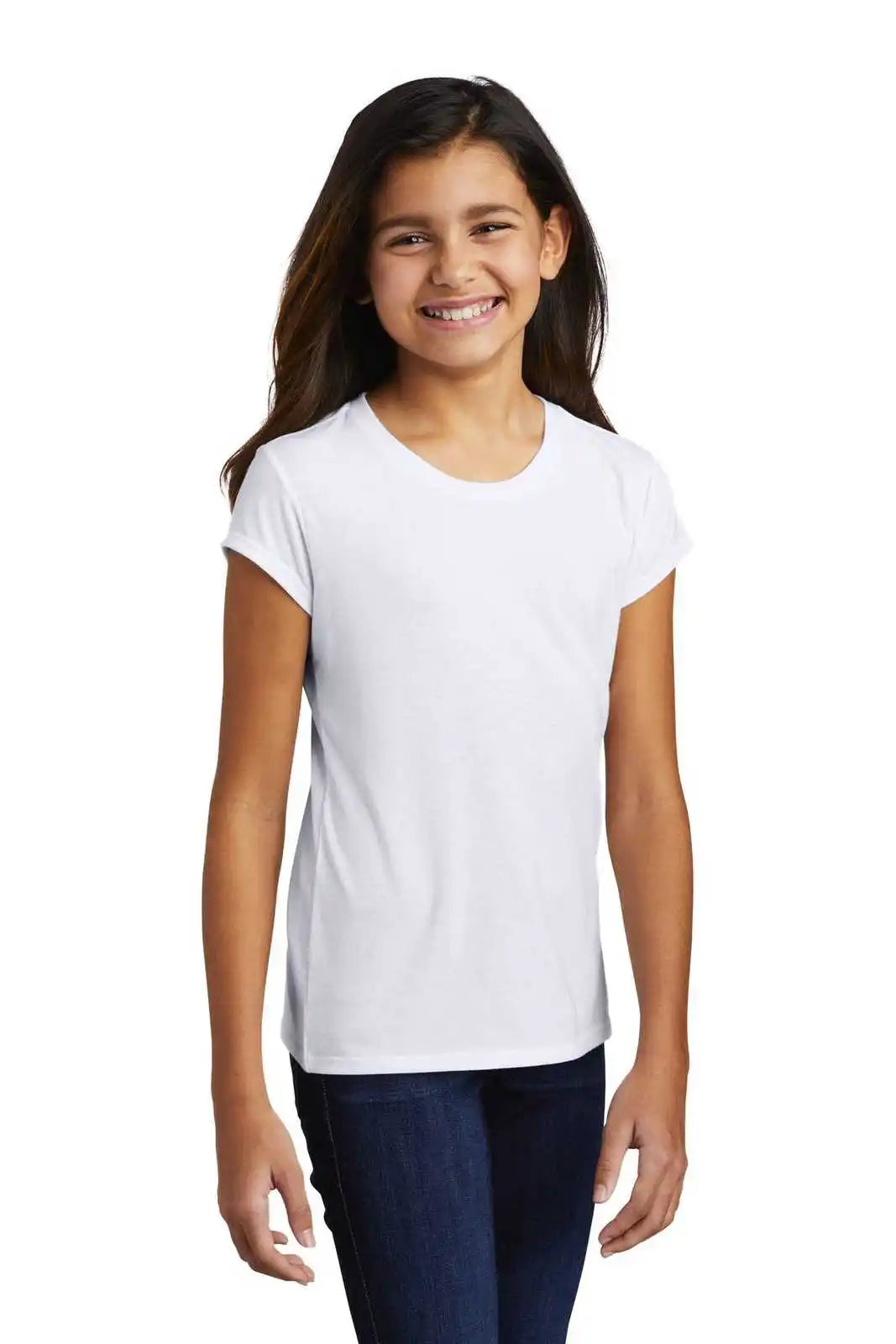 District Dt130yg Girls Perfect Tri Tee - White