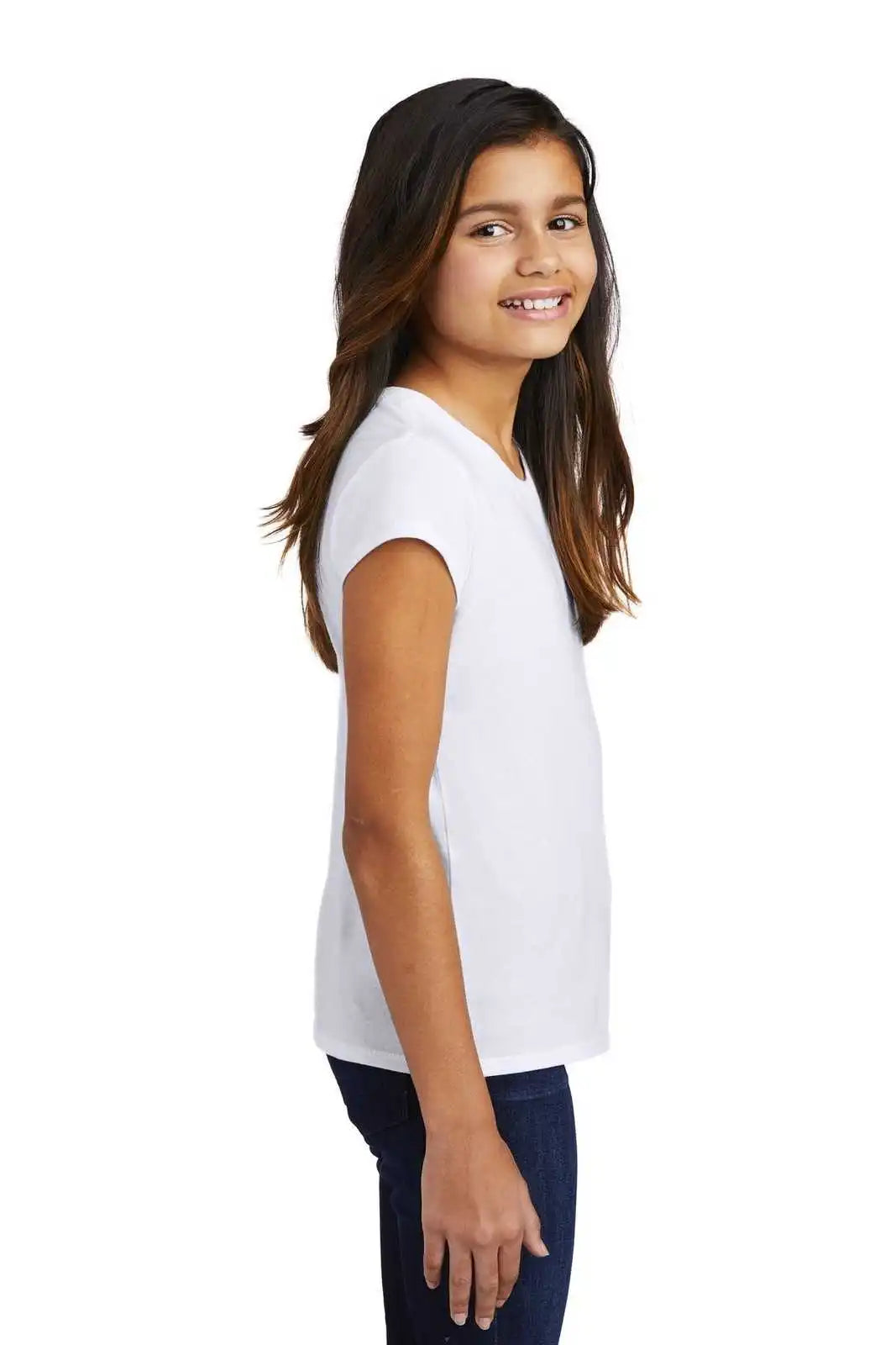 District Dt130yg Girls Perfect Tri Tee - White