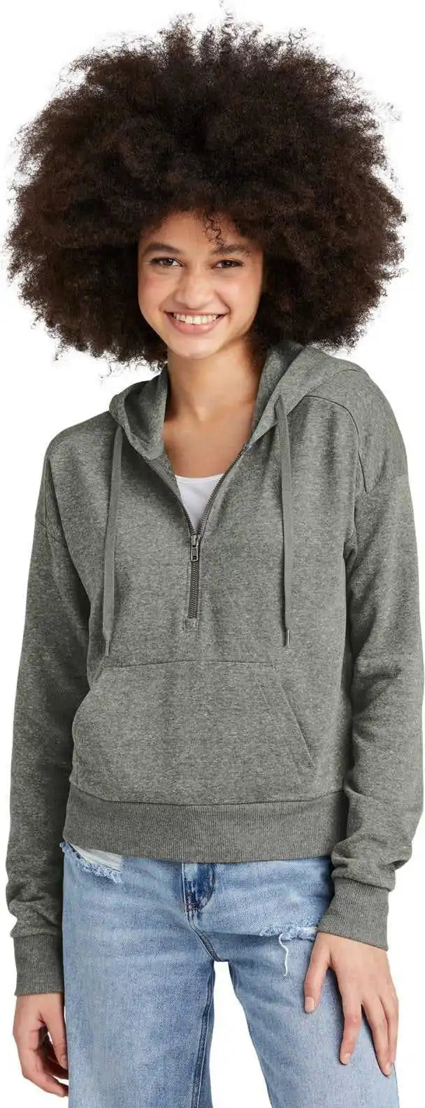 District Dt1311 Women’s Perfect Tri Fleece 1/2 Zip Pullover Heathered Charcoal