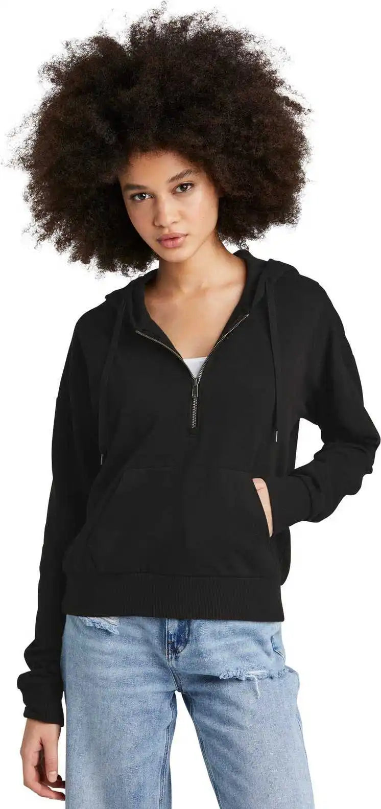 District Dt1311 Women’s Perfect Tri Fleece 1/2-zip Pullover - Black