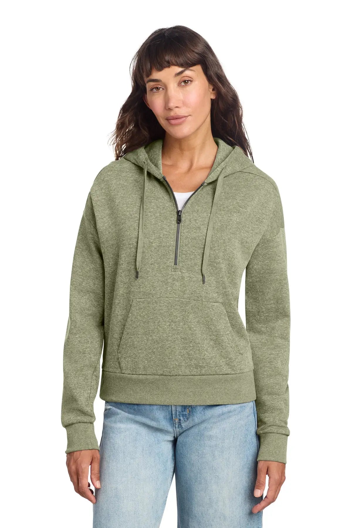 District Dt1311 Women’s Perfect Tri Fleece 1/2-zip Pullover - Military Green Frost - Ladies Xs