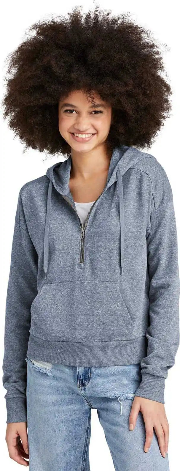 District Dt1311 Women’s Perfect Tri Fleece 1/2 Zip Pullover Navy Frost