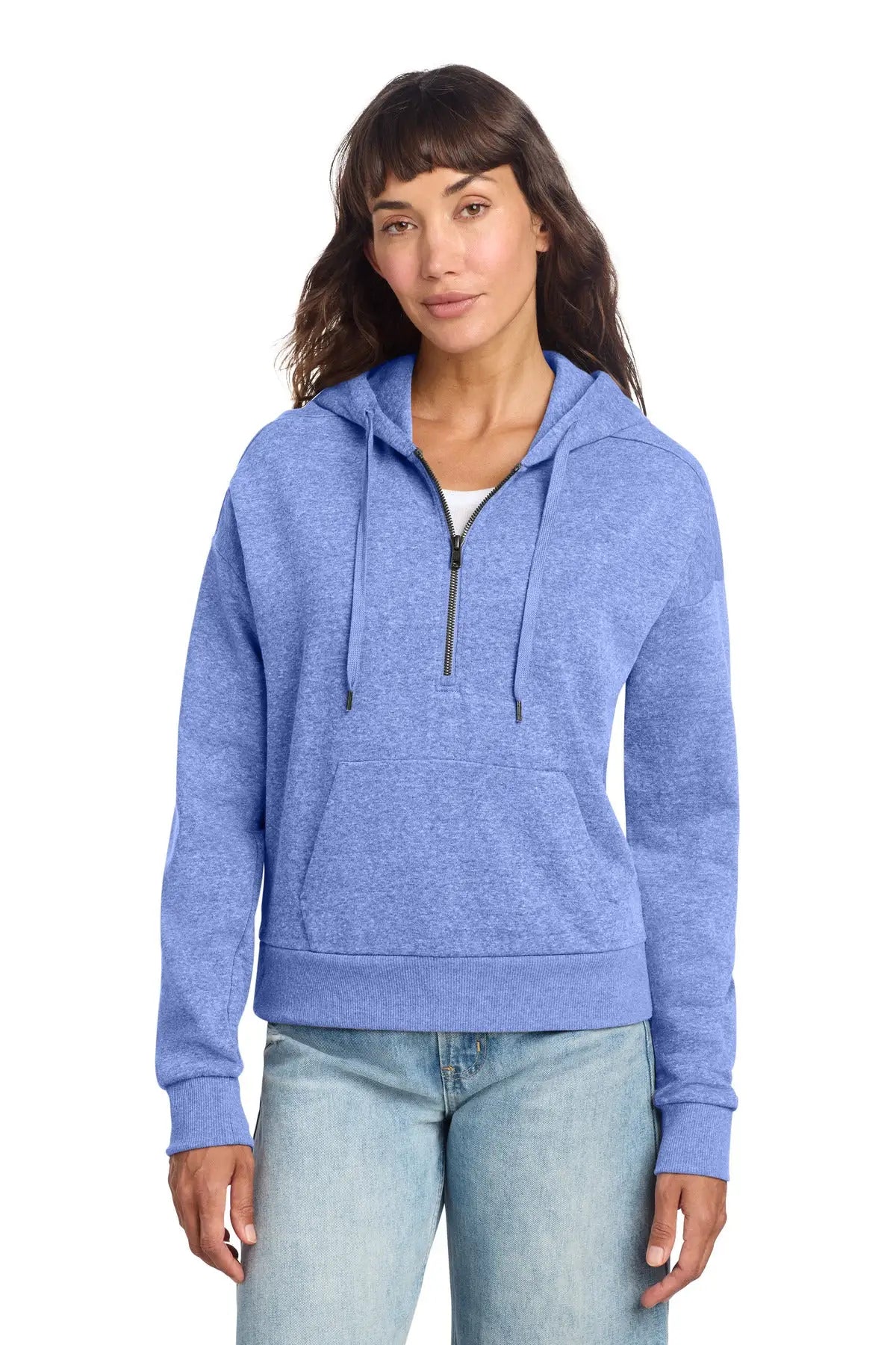 District Dt1311 Women’s Perfect Tri Fleece 1/2-zip Pullover - Royal Frost - Ladies Xs