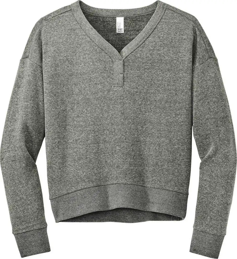 District Dt1312 Women’s Perfect Tri Fleece v Neck Sweatshirt Heathered Charcoal