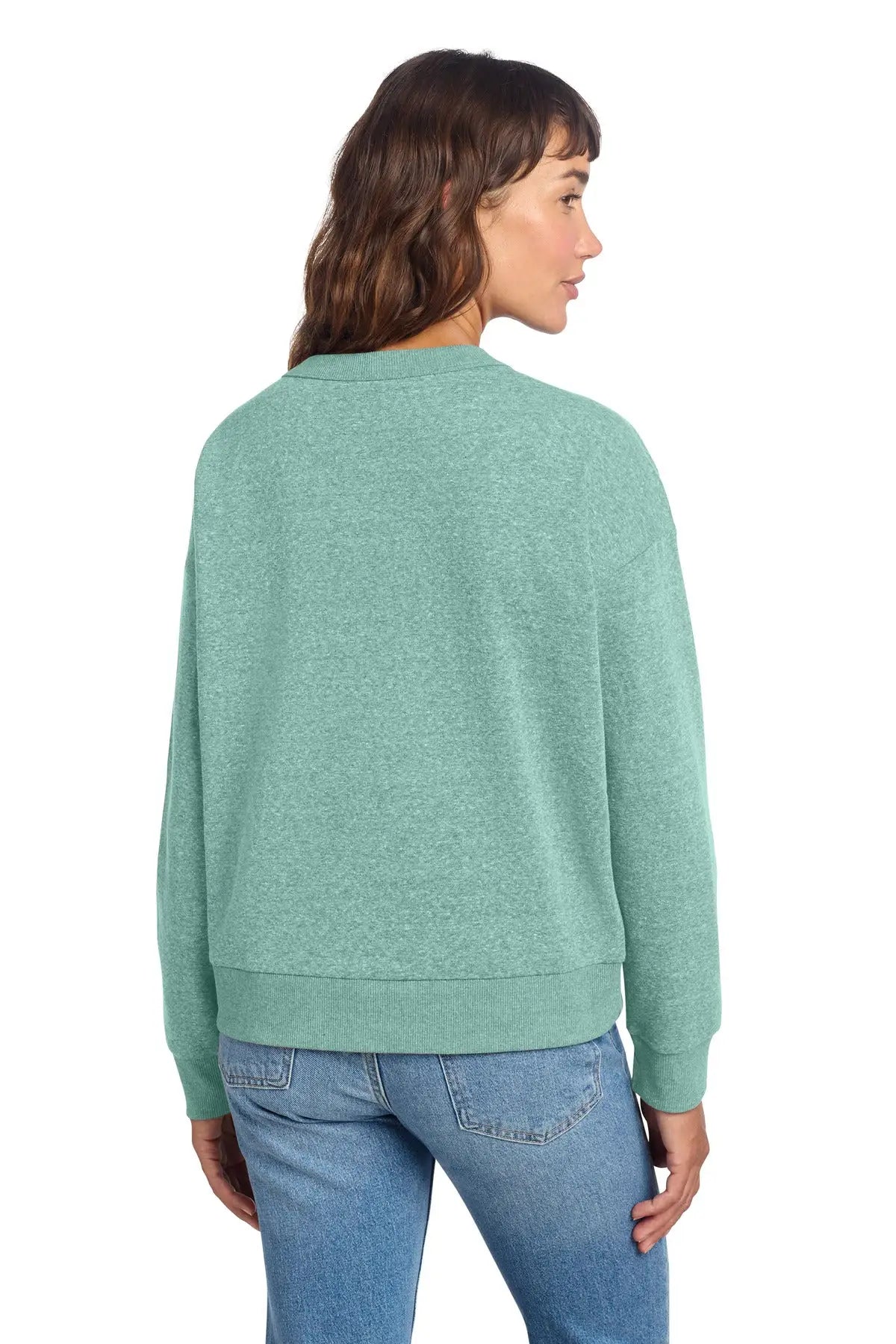 District Dt1312 Women’s Perfect Tri Fleece V-neck Sweatshirt - Heathered Eucalyptus Blue