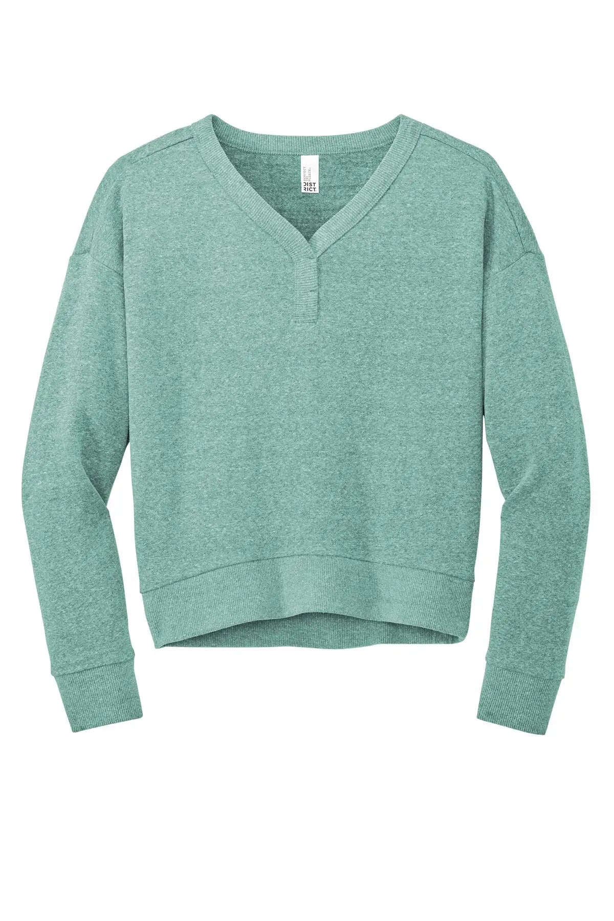 District Dt1312 Women’s Perfect Tri Fleece V-neck Sweatshirt - Heathered Eucalyptus Blue