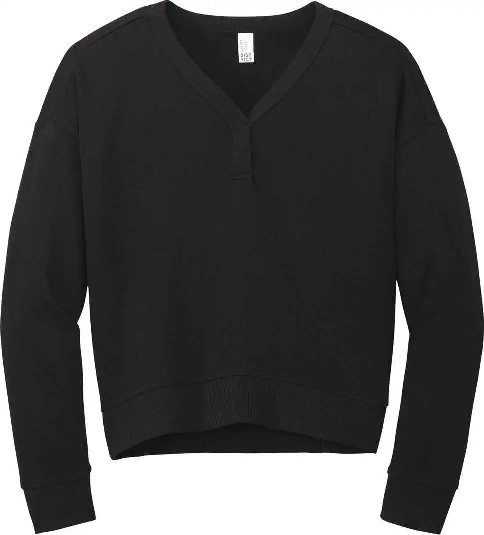 District Dt1312 Women’s Perfect Tri Fleece v Neck Sweatshirt Black