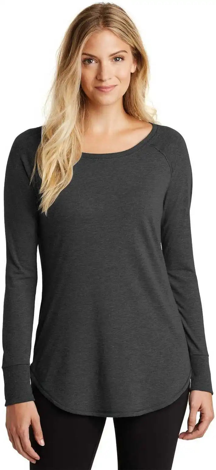 District Dt132l Women’s Perfect Tri Long Sleeve Tunic Tee - Black Frost
