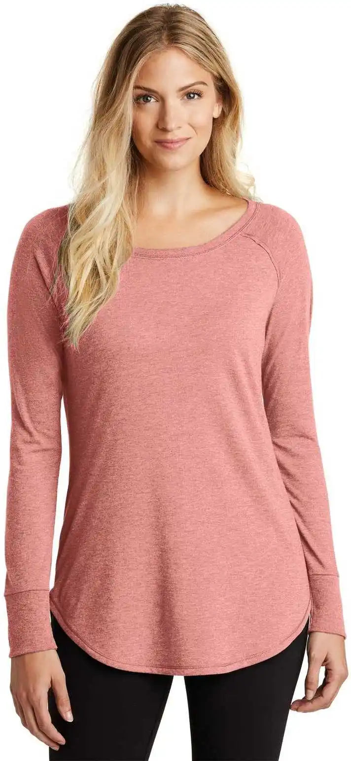 District Dt132l Women’s Perfect Tri Long Sleeve Tunic Tee - Blush Frost