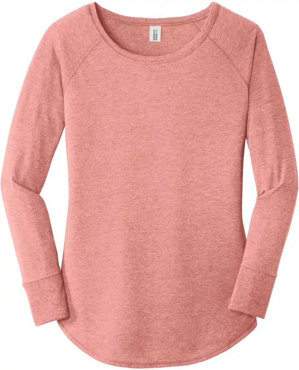 District Dt132l Women’s Perfect Tri Long Sleeve Tunic Tee - Blush Frost