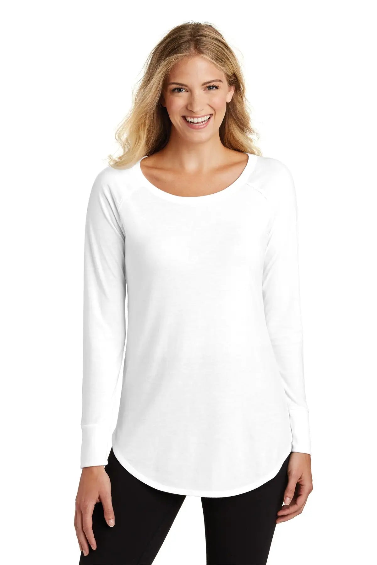 District Dt132l Women’s Perfect Tri Long Sleeve Tunic Tee - White - Ladies Xs