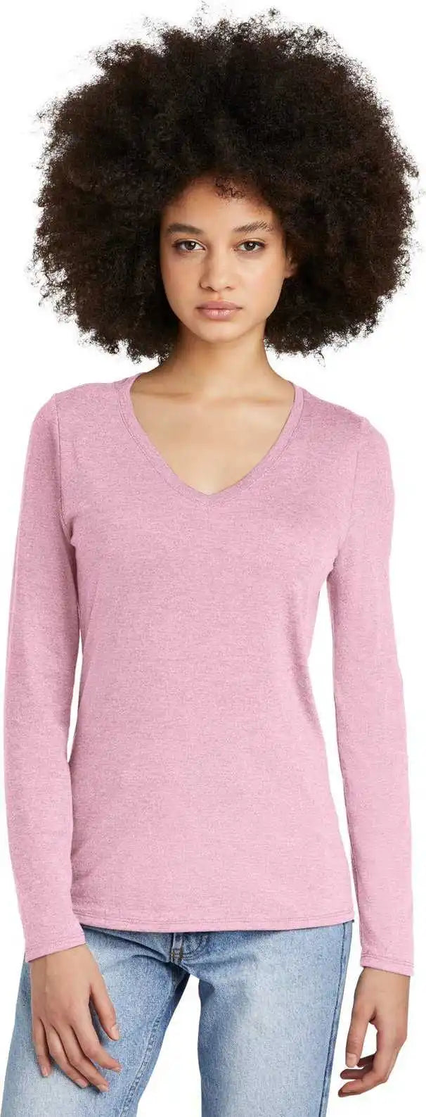 District Dt135 Women’s Perfect Tri Long Sleeve V-neck Tee - Wstriahthr