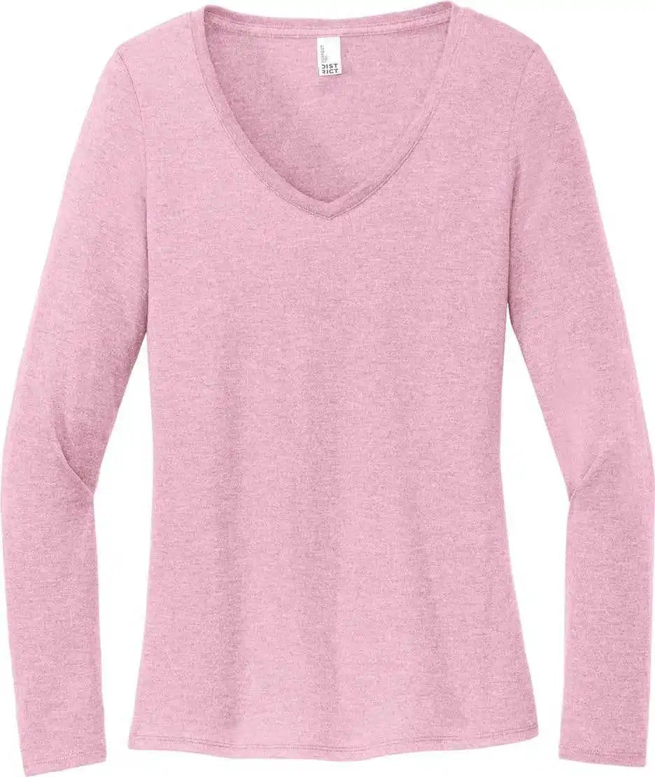 District Dt135 Women’s Perfect Tri Long Sleeve V-neck Tee - Wstriahthr