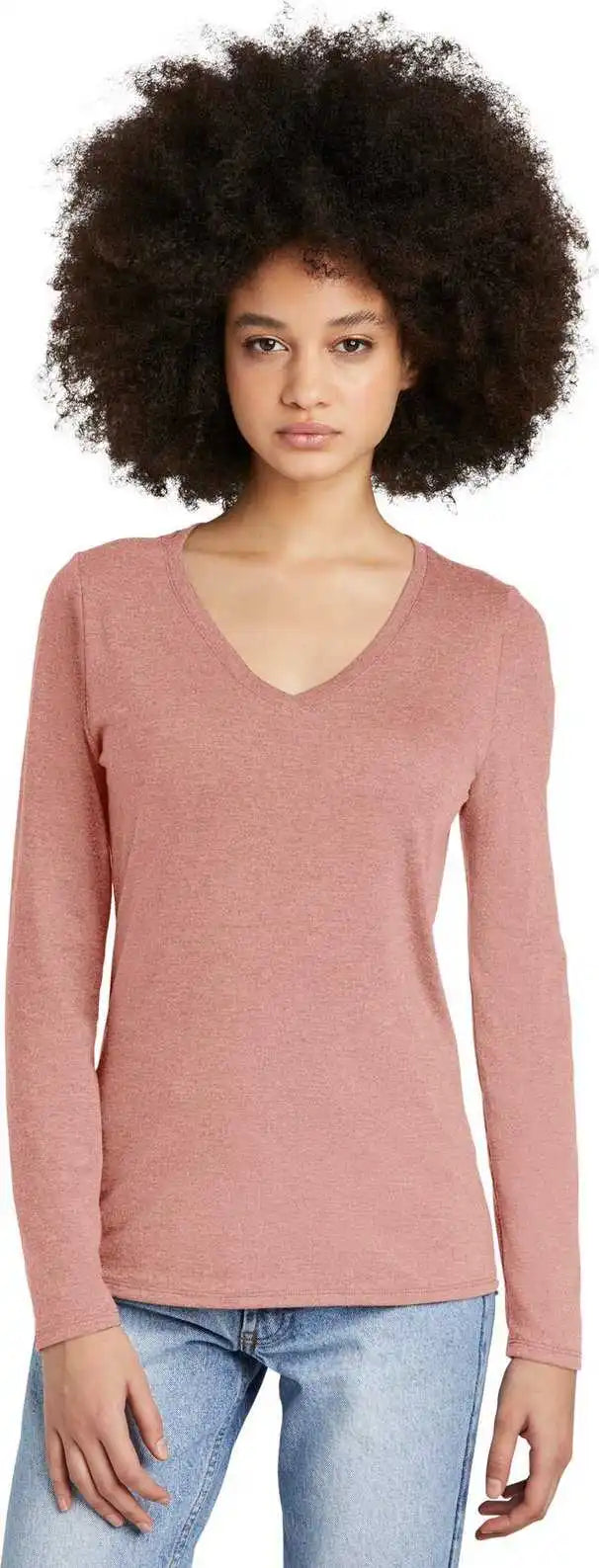 District Dt135 Women’s Perfect Tri Long Sleeve V-neck Tee - Blustfrost