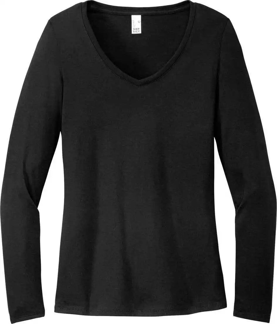 District Dt135 Women’s Perfect Tri Long Sleeve v Neck Tee Black