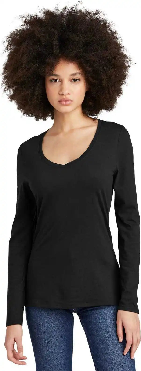 District Dt135 Women’s Perfect Tri Long Sleeve v Neck Tee Black