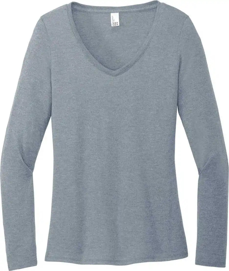 District Dt135 Women’s Perfect Tri Long Sleeve V-neck Tee - Flint Blue Heather