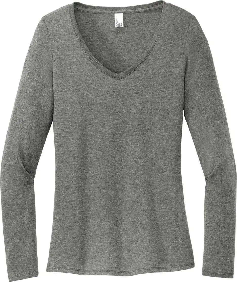 District Dt135 Women’s Perfect Tri Long Sleeve V-neck Tee - Heathered Charcoal