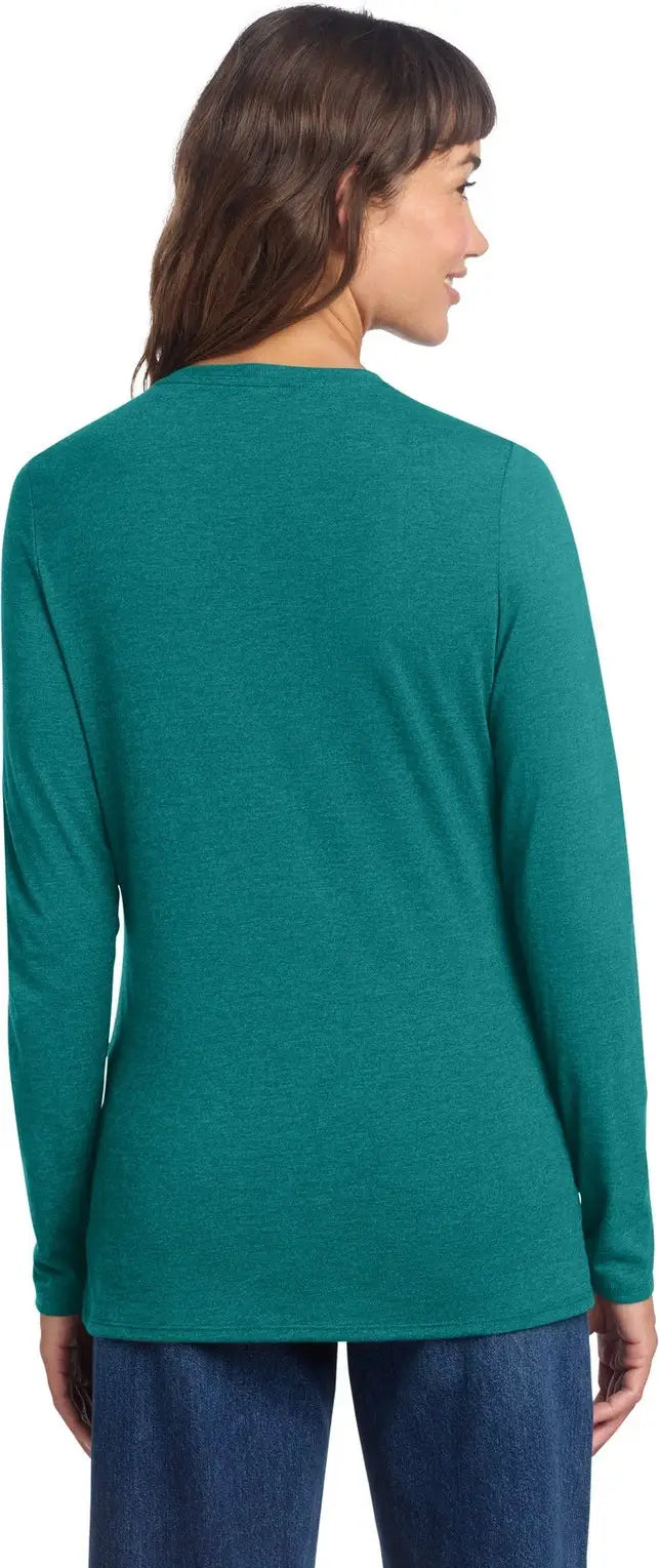 District Dt135 Women’s Perfect Tri Long Sleeve V-neck Tee - Heathered Teal